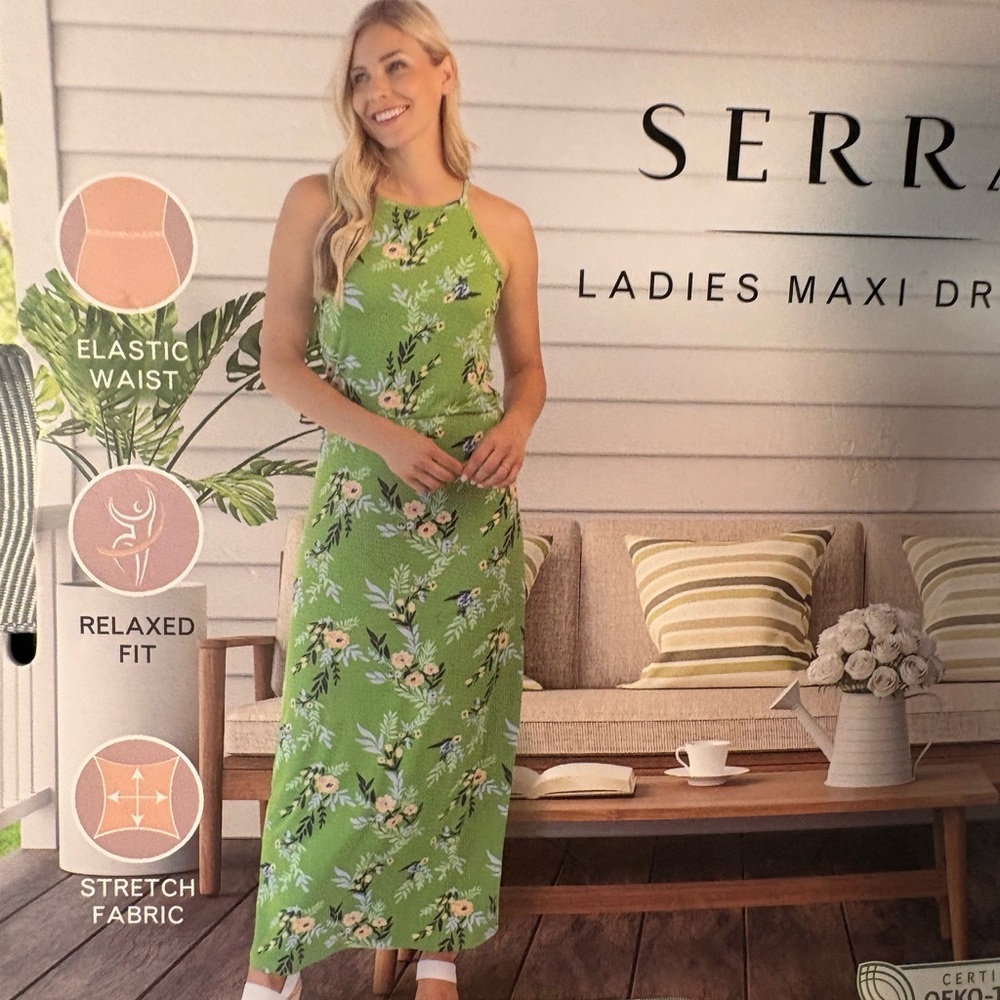 Serra Green Floral Maxi Dress with Navy & Light Blue Accents - Picture 5 of 8